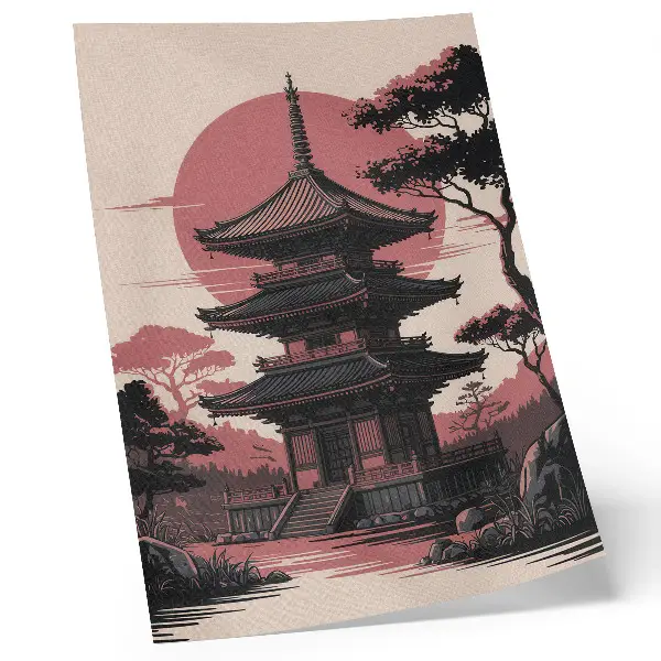 Poster na stenu orientálna pagoda v prírode so stromami v duchu harmónie a estetiky