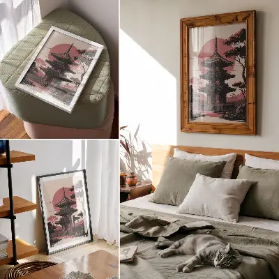 Poster na stenu orientálna pagoda v prírode so stromami v duchu harmónie a estetiky