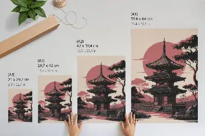 Poster na stenu orientálna pagoda v prírode so stromami v duchu harmónie a estetiky
