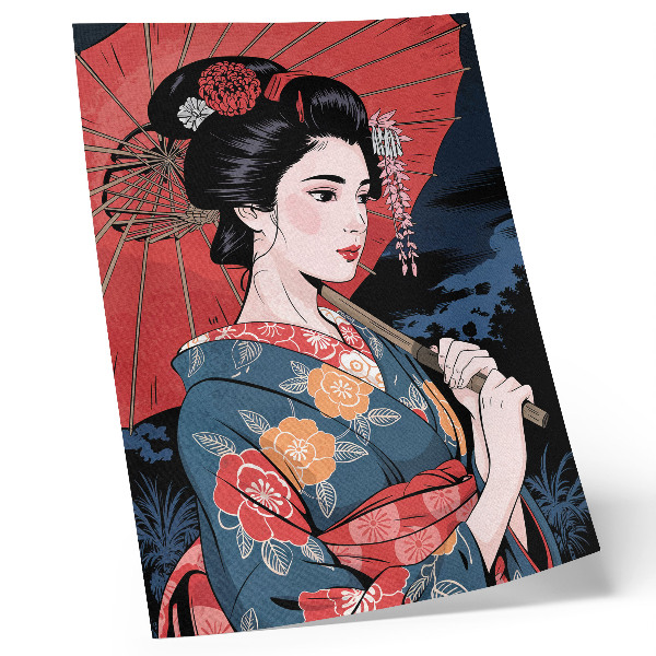 Plagát Japonský štýl ženy dáždnik farebná noc