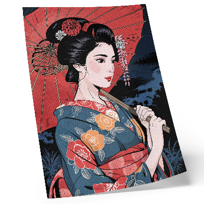 Plagát Japonský štýl ženy dáždnik farebná noc