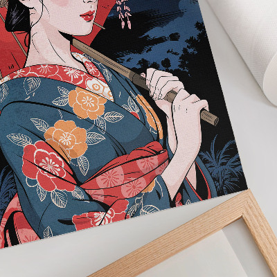 Plagát Japonský štýl ženy dáždnik farebná noc