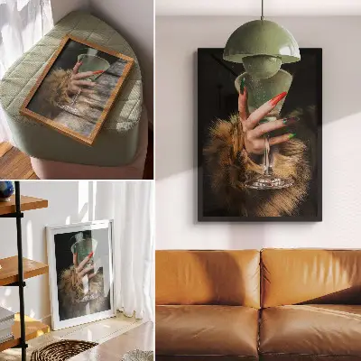 Plagát do obývačky ruka s farebnými nechtami v štýle sklenenej kožušiny