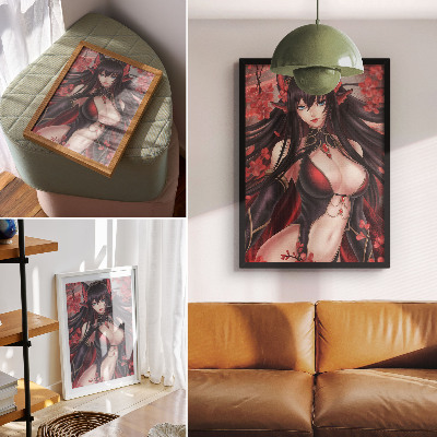 Plagát Anime krása elegancia, dynamická červená čierna