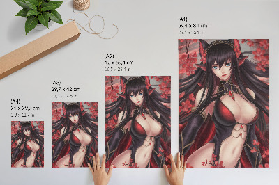 Plagát Anime krása elegancia, dynamická červená čierna