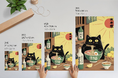 Plagát Mačka s ramenom a citrónmi, japonská téma, nadčasová atmosféra