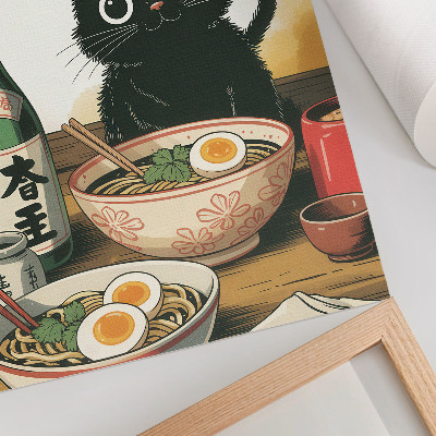 Poster na stenu Čierna mačka ramen fľaša saké japonský motív
