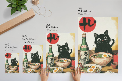 Poster na stenu Čierna mačka ramen fľaša saké japonský motív