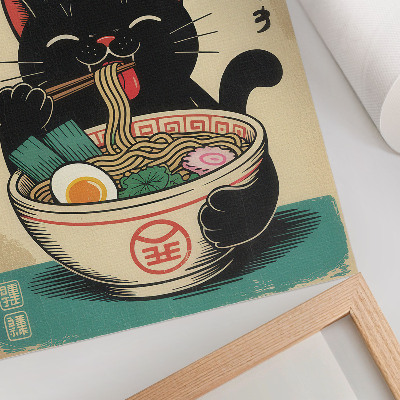 Plagát do obývačky Miska s čiernym mačacím ramenom, japonské retro inšpirácie