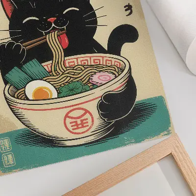 Miska na ramen s motívom čiernej mačky v japonskom retro štýle