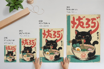 Plagát do obývačky Miska s čiernym mačacím ramenom, japonské retro inšpirácie