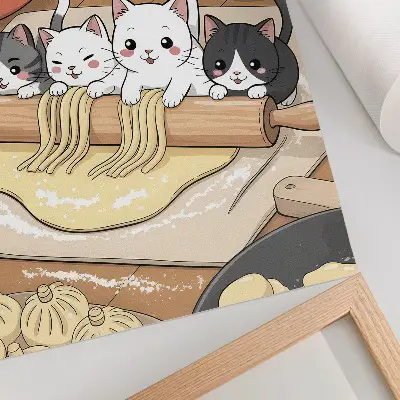 Plagát Mačiatka v kuchyni ilustrácia v teplej farebnej palete