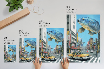 Plagát do obývačky Mestský surrealizmus ryby moderná ulica