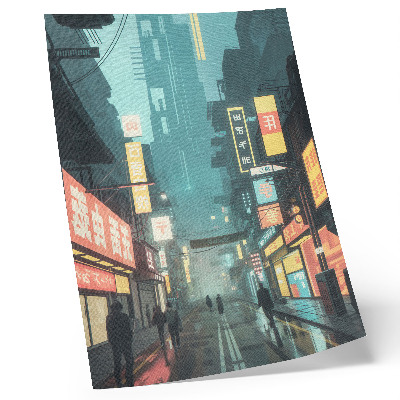 Poster na stenu Mestská nočná scéna s retro-futuristickým štýlom a neónovými svetlami