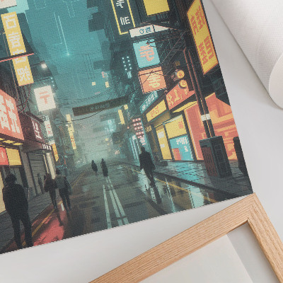 Poster na stenu Mestská nočná scéna s retro-futuristickým štýlom a neónovými svetlami