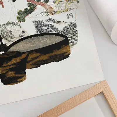 Plagát do obývačky vintage japonská drevotlač Čajový stolík od Kacušiku Hokusaiho z roku 1822