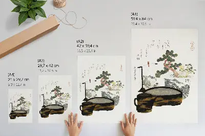 Plagát do obývačky vintage japonská drevotlač Čajový stolík od Kacušiku Hokusaiho z roku 1822