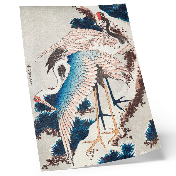 Poster na stenu Žeriavy na zasneženom strome od Katsushiki Hokusai (1834), vintage drevorytina