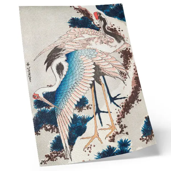 Plagát na stenu žeriavy na zasneženom strome od Katsushiku Hokusaiho z roku 1834, vintage drevoryt