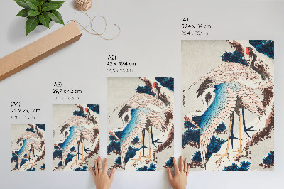 Poster na stenu Žeriavy na zasneženom strome od Katsushiki Hokusai (1834), vintage drevorytina