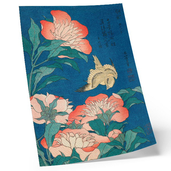 Plagát Pivonky a kanárik od Katsushiki Hokusai (1834) – vintage drevoryt