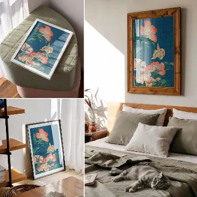 Plagát Pivonky a kanárik vintage drevoryt od Katsushiki Hokusai z roku 1834