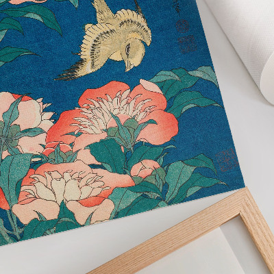 Plagát Pivonky a kanárik od Katsushiki Hokusai (1834) – vintage drevoryt
