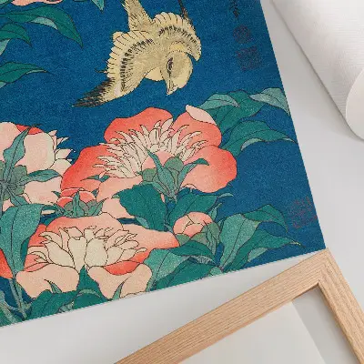 Plagát Pivonky a kanárik vintage drevoryt od Katsushiki Hokusai z roku 1834