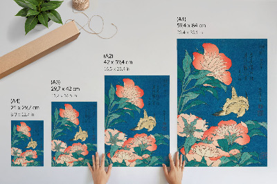 Plagát Pivonky a kanárik od Katsushiki Hokusai (1834) – vintage drevoryt