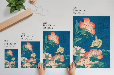 Plagát Pivonky a kanárik vintage drevoryt od Katsushiki Hokusai z roku 1834