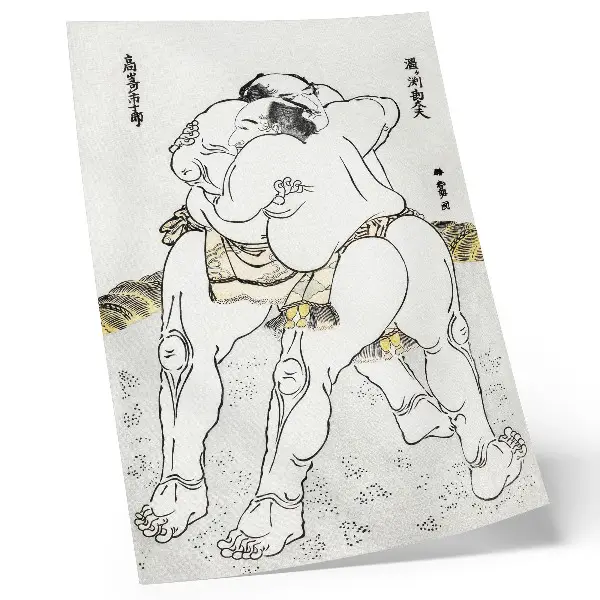 Plagát na stenu Zápasníci sumo od Katsushiki Hokusai, vintage japonská drevotlač