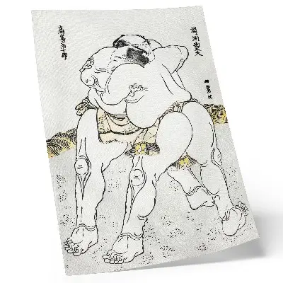 Plagát na stenu Zápasníci sumo od Katsushiki Hokusai, vintage japonská drevotlač
