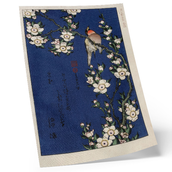Plagát Katsushika Hokusai (1760-1849), Robin na konári čerešňového kvetu