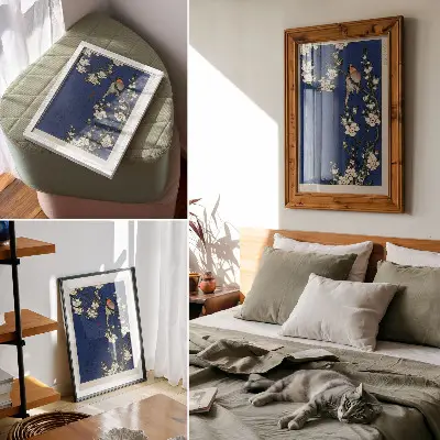 Plagát Katsushika Hokusai Robin na konári čerešňového kvetu