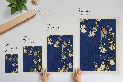 Plagát Katsushika Hokusai (1760-1849), Robin na konári čerešňového kvetu