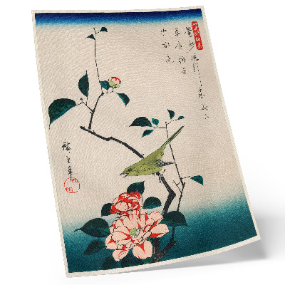 Plagát Ukiyo-e ilustrácia Camellia a Nightingale od Utagawy Hiroshige (1797-1858)
