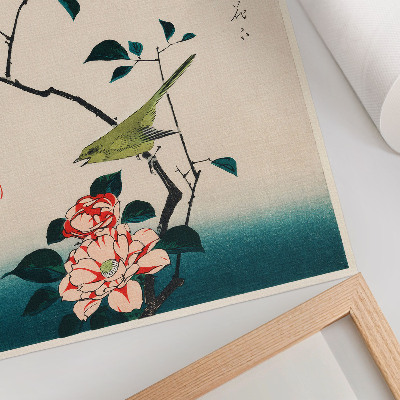 Plagát Ukiyo-e ilustrácia Camellia a Nightingale od Utagawy Hiroshige (1797-1858)