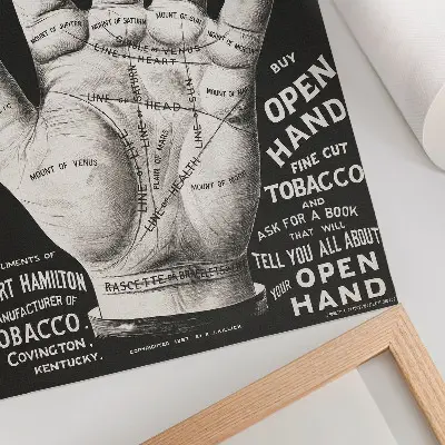 Plagát do obývačky otvorená dlaň s motívom čítania z ruky
