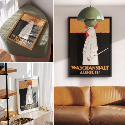 Poster na stenu Waschanstalt Zurich (1905), historický reklamný plagát Roberta Hardmeyera