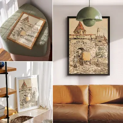 Plagát Mestská brána s kočiarom z diela Egona Schieleho