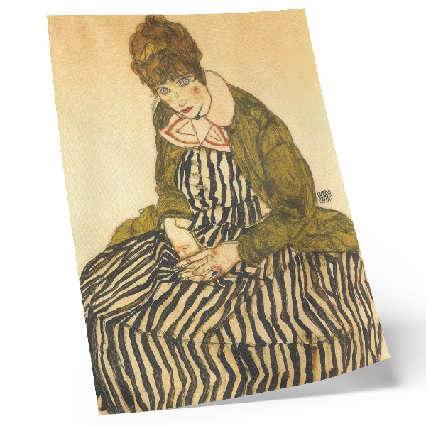 Plagát Portrét Edith Schiele v pruhovaných šatách (1915) od Egona Schieleho