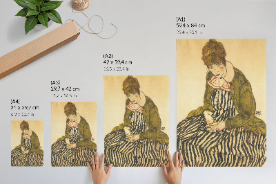 Plagát Portrét Edith Schiele v pruhovaných šatách (1915) od Egona Schieleho
