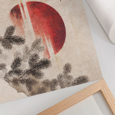 Poster Vtáky a západ slnka od Kacušiku Hokusaiho z Albumu náčrtov (1814), stará japonská drevotlač