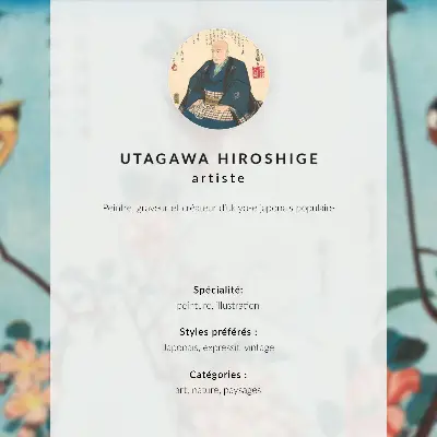 Retro plagát Japonské vtáky a kvety z roku 1833 ako historická drevorezba od Utagawu Hirošigeho