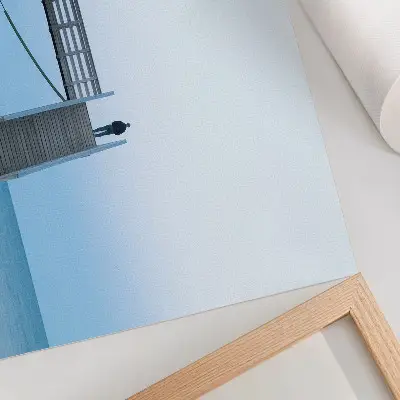 Retro plagát minimalistický motív človeka na schodoch s architektonickými prvkami