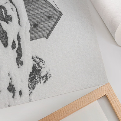 Poster Minimalistický zimný dom na pozadí snehu