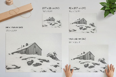 Poster Minimalistický zimný dom na pozadí snehu