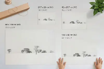 Plagát do izby minimalistická zimná scenéria so stromami navodzujúca pokoj