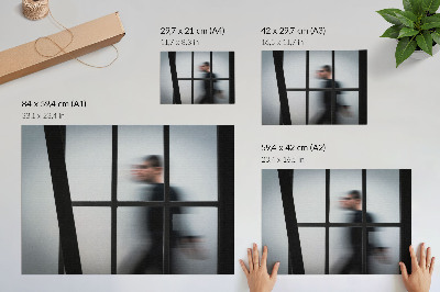 Poster Čierna silueta za skleneným rámom, sivý minimalizmus