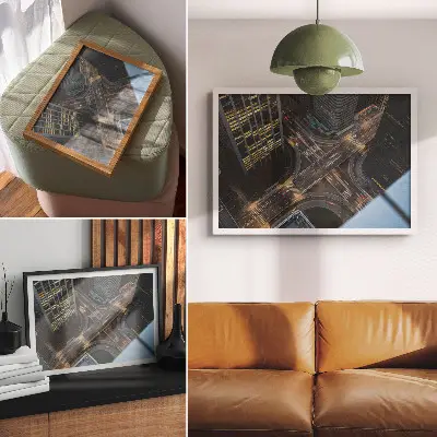 Plagát do izby panoráma mesta zhora so svetlami v noci v modernom štýle